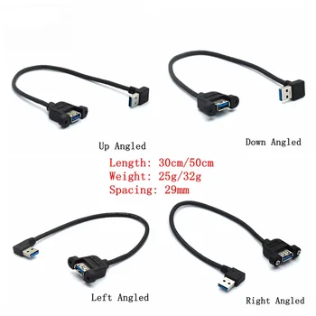 

90 Right Angle USB 3.0 Male to Female Extension Cable with Panel Mount Screw hole lock connector cord for computer (With screws)