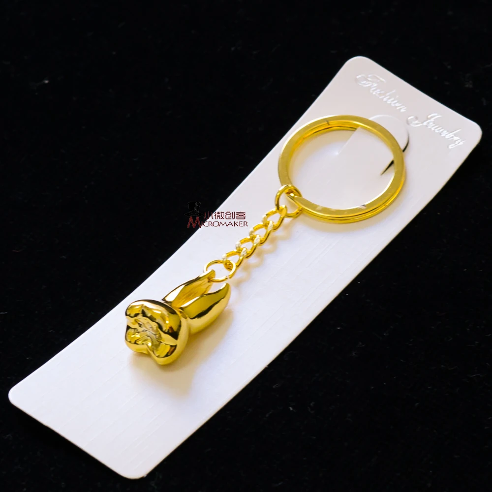 9Pcs Dentist Molar Shaped Tooth KeyChain Dental Clinic Gift Golden &Silver Color 