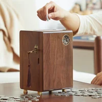 Lockable Black Walnut Wooden Piggy Bank, Money Box, Banknotes Savings Box, Coin Purse 1