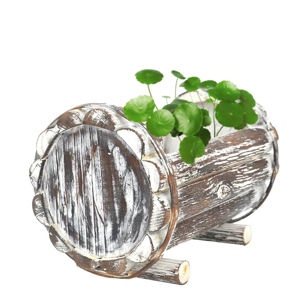 

Garden Home Decor Carbonized Wood Planter Ornamental Flower Pot Office Succulent Plants Retro Anti-Corrosion Tabletop Balcony