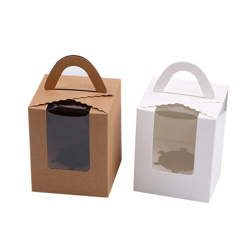 

10pcs Colorful Kraft Color Candy Box Transparent Window Paper Box For Cake Cookie Gift Box Packaging Party Favors