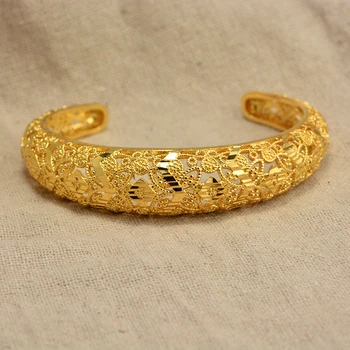 

Annayoyo 24K Dubai Gold Color Bangles for Women Ethiopian Bracelets Middle East Wedding Jewelry African Gifts