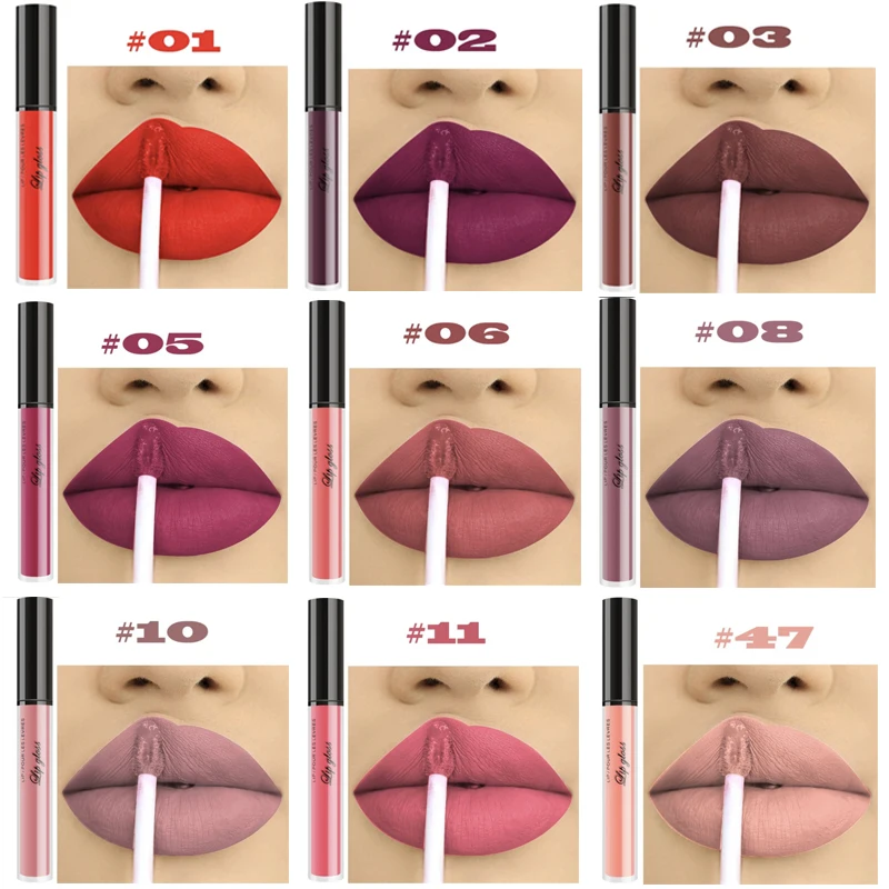 

Brand Makeup Matte Liquid Lipstick Nude Chocolate Color Long lasting Lipstick Matte Red Velvet Lip Gloss Korean Red Lip Tint