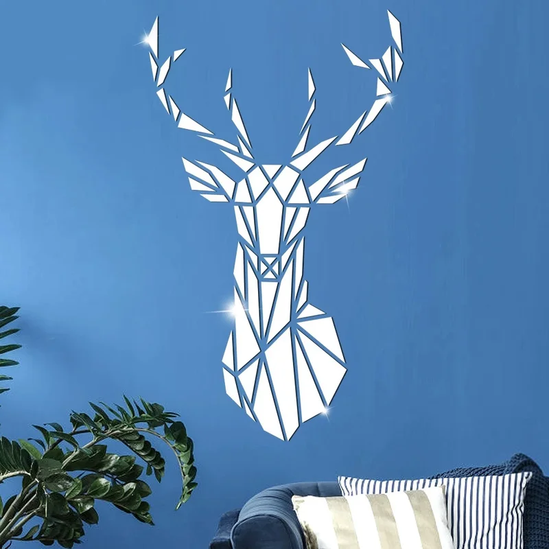 3D Geometric Nordic Deer Head Polished Acrylic Mirror Wall Sticker Dec –