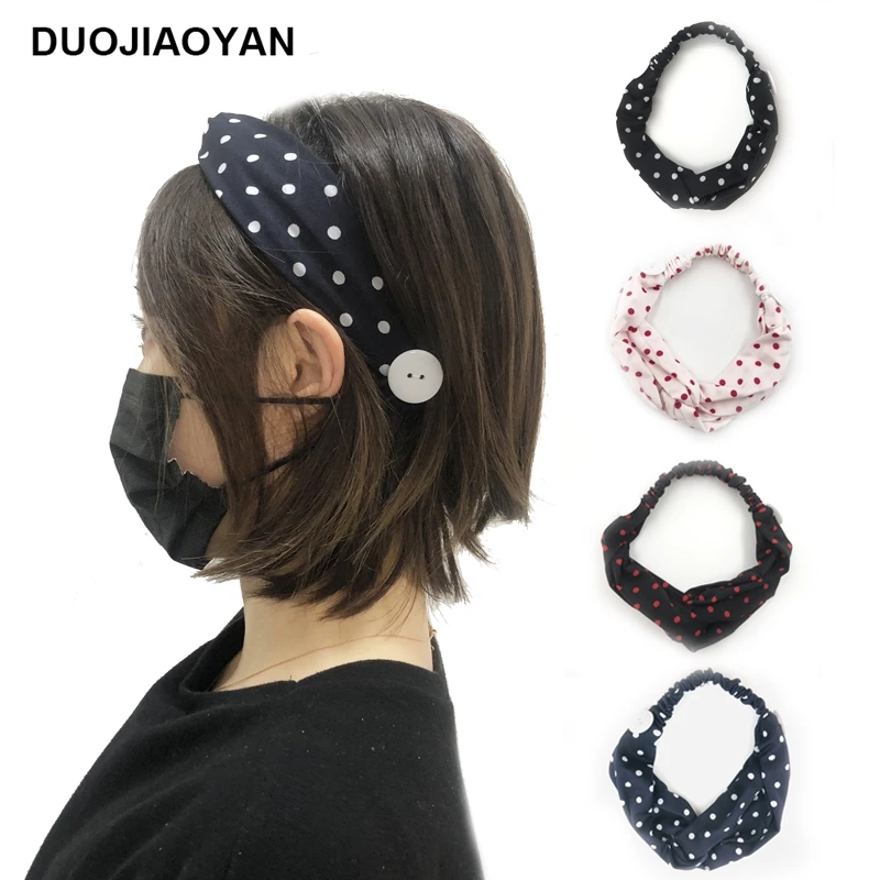 

DUOJIAOYAN 4 colors Knot Dot Hairband Sports headband Facemask Prevent tight Hair band button hair accessories for women