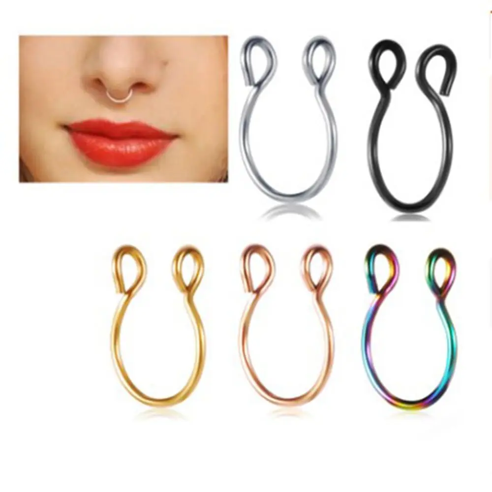 

U Shape Hoop Nose Rings No Piercing Fake Septum Rings Titanium Surgical Steel Fake Nose Ring Women Men Body Charm Jewelry