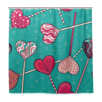 

Colorful Love Heart Shaped Lollipop Candy for Valentine's Day Shower Curtain 66x72 Inch, Home Decorative Polyester Bath Curtain