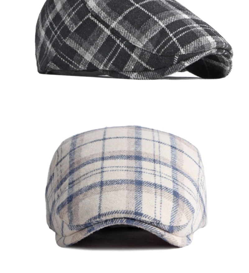 HT3708 Neue Herbst Winter Kappe Hut Männer Frauen Wolle Baskenmütze Männlich Weiblich Plaid Künstler Maler Baskenmütze Hut Flache Kappe Berets – Detail 7