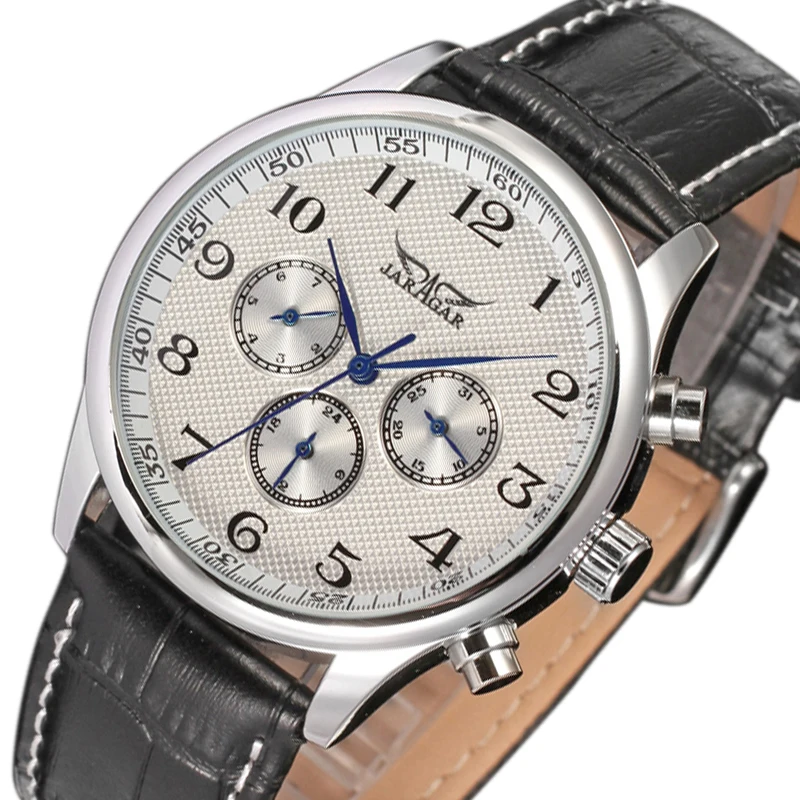 

JARAGAR Horloges Mannen Classic White Dial Blue Hands Mens Auto Mechanical Wristwatch Day Date 24hrs Wrist Watch Male Relogio