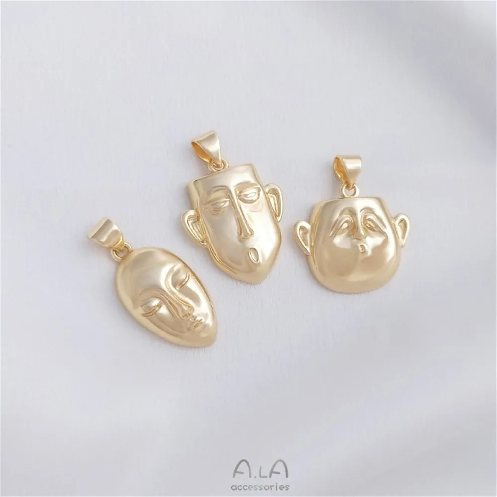 14K gold bag color mask pendant facial expression avatar pendant handmade DIY Necklace sweater chain jewelry pendant