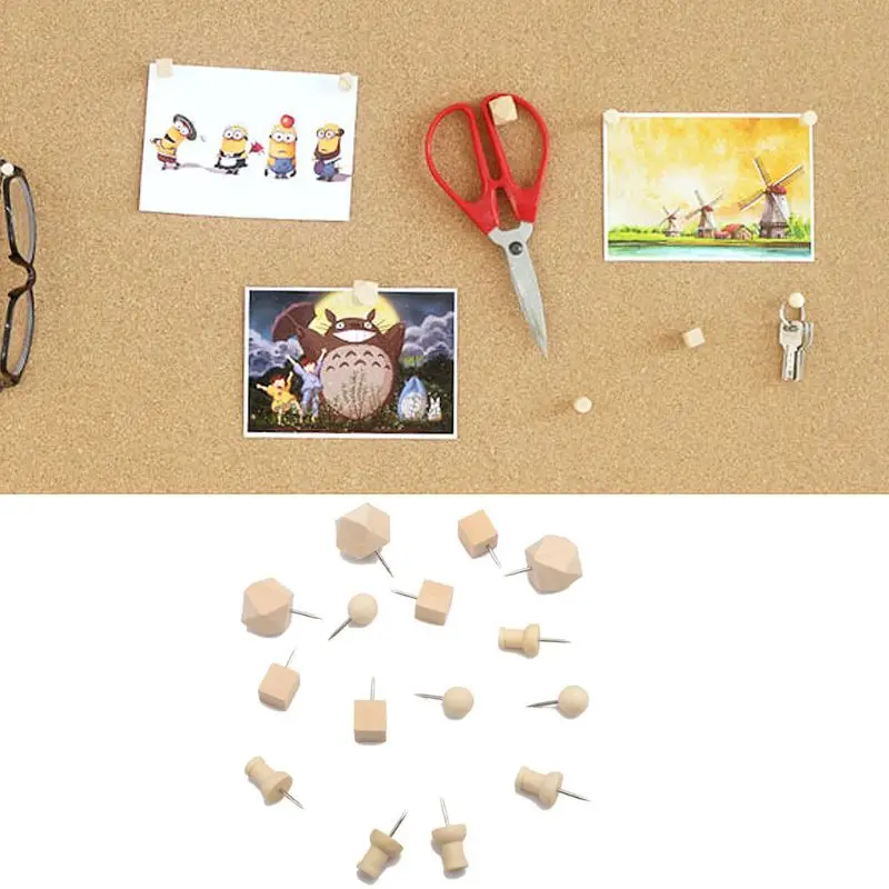 

139 Pieces Wood Push Pins,Combine Octagon I-Shape Round Square Wooden Thumb Tacks Decorative for Cork Boards Map Photos Posters
