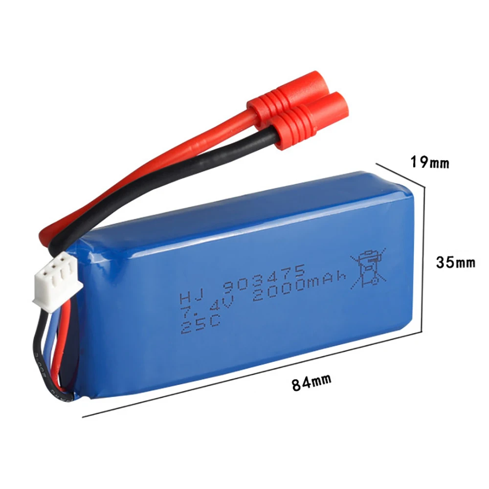 High Capacity 7.4V 2000mAh Lipo Battery With USB Charger 3in1 Cable For SMRC X8C X8W X8G Quadrocopter 903475 7.4V Lipo Battery images - 6