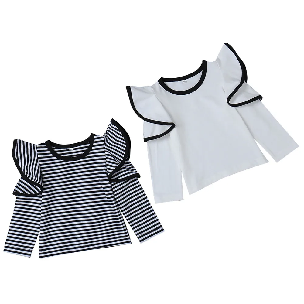 

Pudcoco 2019 New Toddler Baby Girls Winter Clothes Long Sleeve Ruffle Striped T-Shirts Cotton Tops Kids Outifits 1-5T