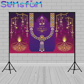 

Photo Background Happy Diwali Festival of Lights Gold Sparkly Red Backdrop Candle Fireworks Photographie Backdrop