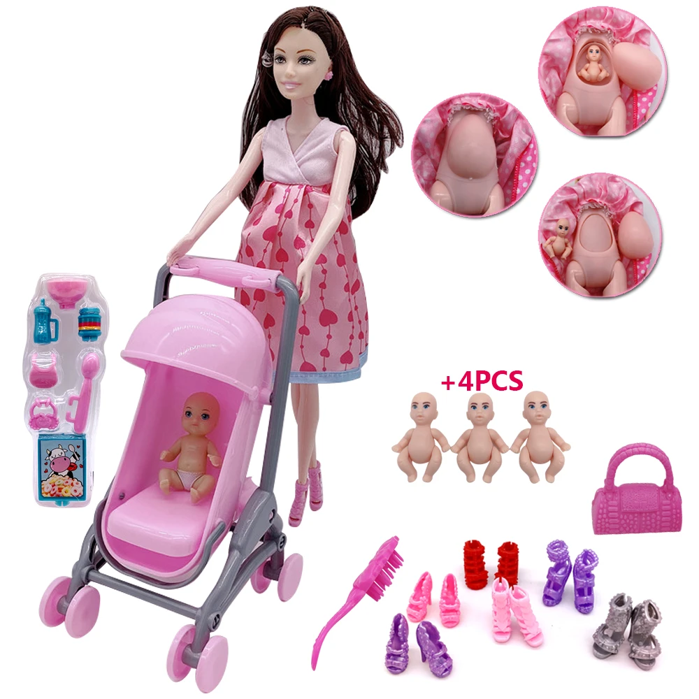 Barbie Enceinte 11 5 Poussette Pour Bebe 4 Petits Bebes 1 Vetement Accessoires De Jouets En Plastique Pour Enfants Derniere Mode Aliexpress Jeux Et Loisirs