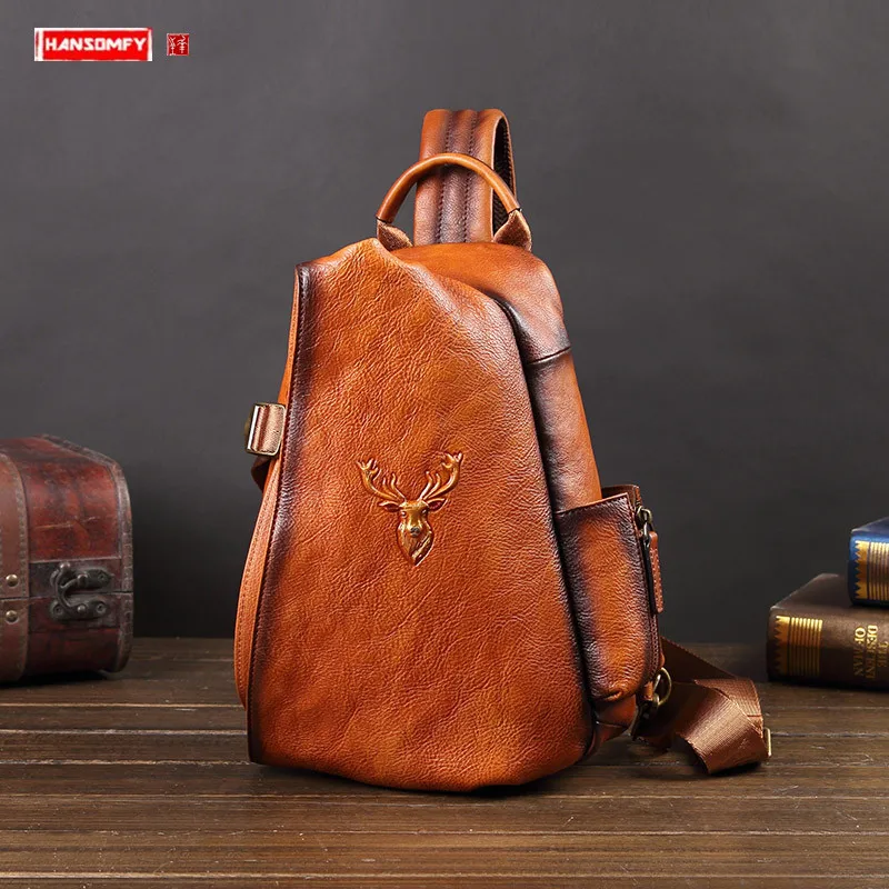 Vintage Genuine Leatehr Men Chest Bag Messenger Bag Fashion Casual Hand Ladle Men's Shoulder Bag