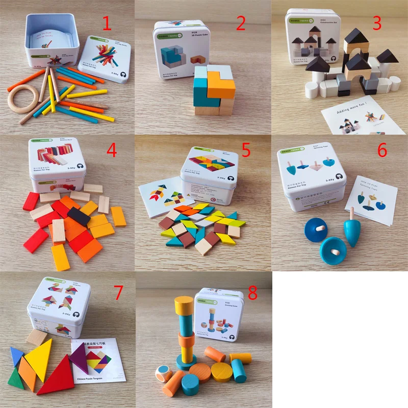 Горячая забавные игрушки детские деревянные блоки жестяная коробка игрушки раннего развития 3D головоломка куб строительные игрушки для детей обучения