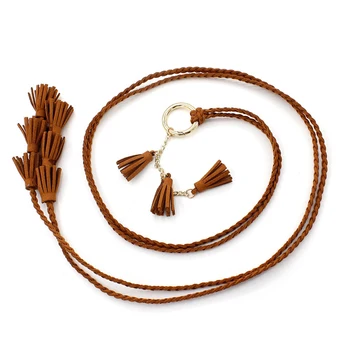 

Ethnic Women Retro Braided Knot Tassel Belt Waistband Skinny Thin Waist Rope Strap Ceinture Femme Pемень женский