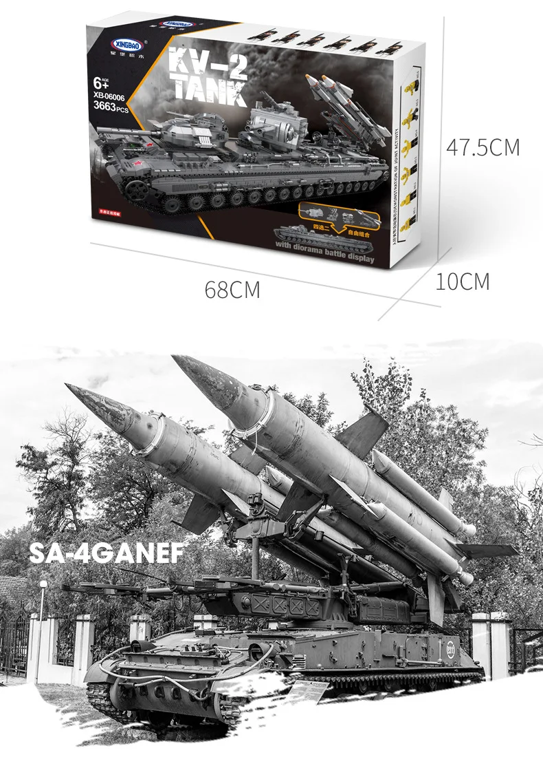 Xingbao XB06001/003/004/005/006/007 Военная серия T92/SA-3/SA-2/KV-2/SA-4 бак ракеты 8U218, строительные блоки, игрушки для детей