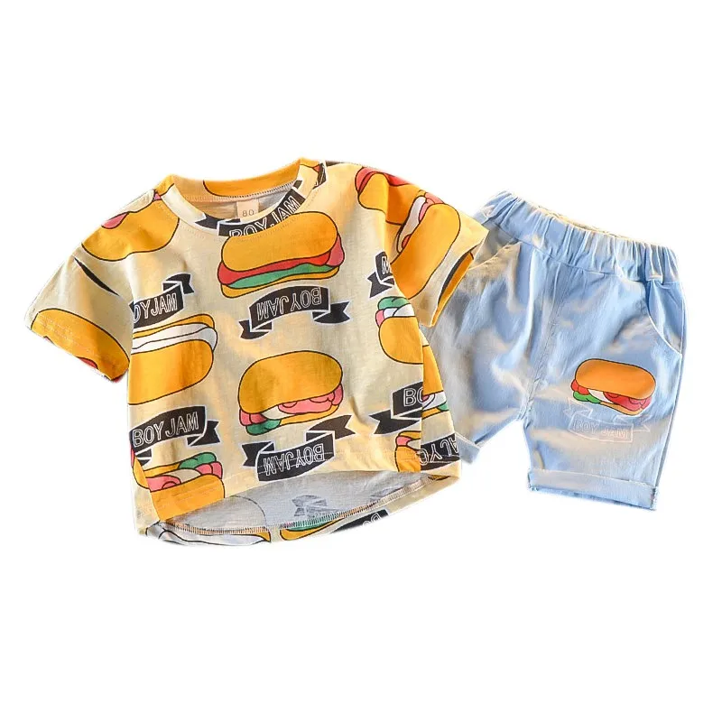 

Kids Boy Clothes Summer Baby Boys Girl Burger Printed Pattern Tops T-shirt Shorts Toddler Casual Short Sleeve Outfits Sets