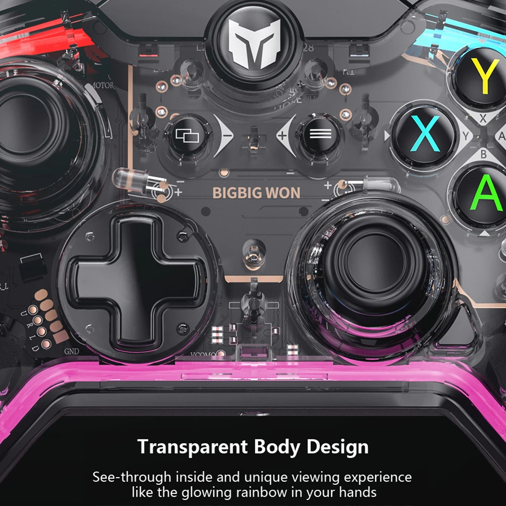 BIGBIG WON Rainbow C1 Somatosensory Wired Gamepad Joystick For Nintendo Switch PC Gaming Console Without Delay Transparent Shell