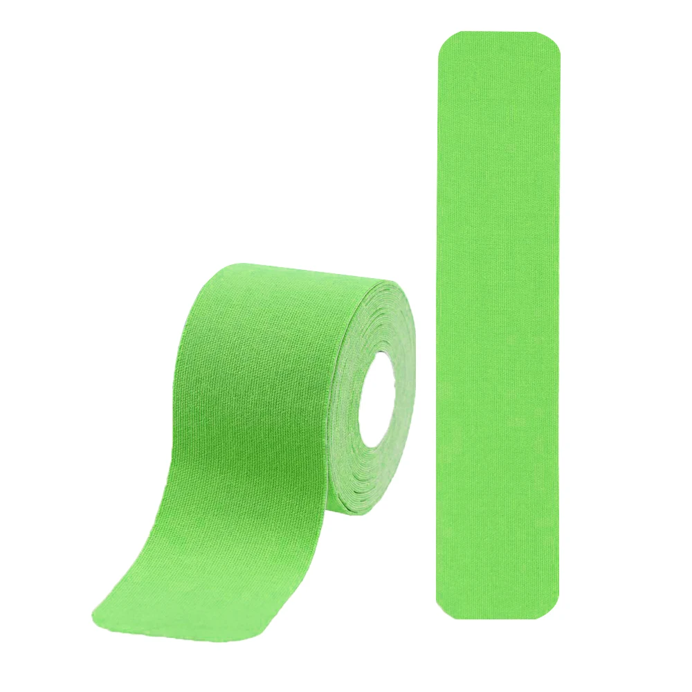 Предрезанная клейкая эластичная повязка хлопок спортивная лента защищает мышцы, снимает боль и уменьшает лактатную секрецию 5 см* 5 м - Цвет: Green