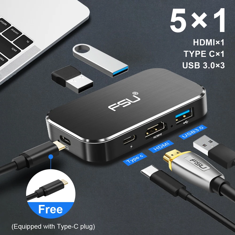 Thunderbolt3 5 в 1 USB 3 0 концентратор Тип c к hdmi Порт usb3.0 Зарядное устройство адаптер 4 k 60 hz