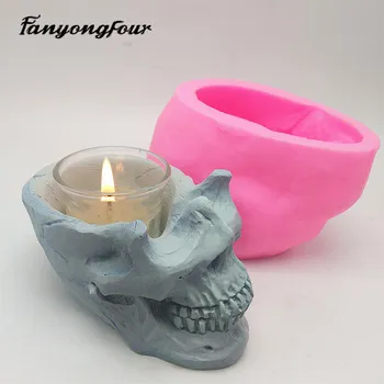 

3D Candlestick Skull Silicone Mold Concrete Mold Resin Gypsum Chocolate Candle Mold