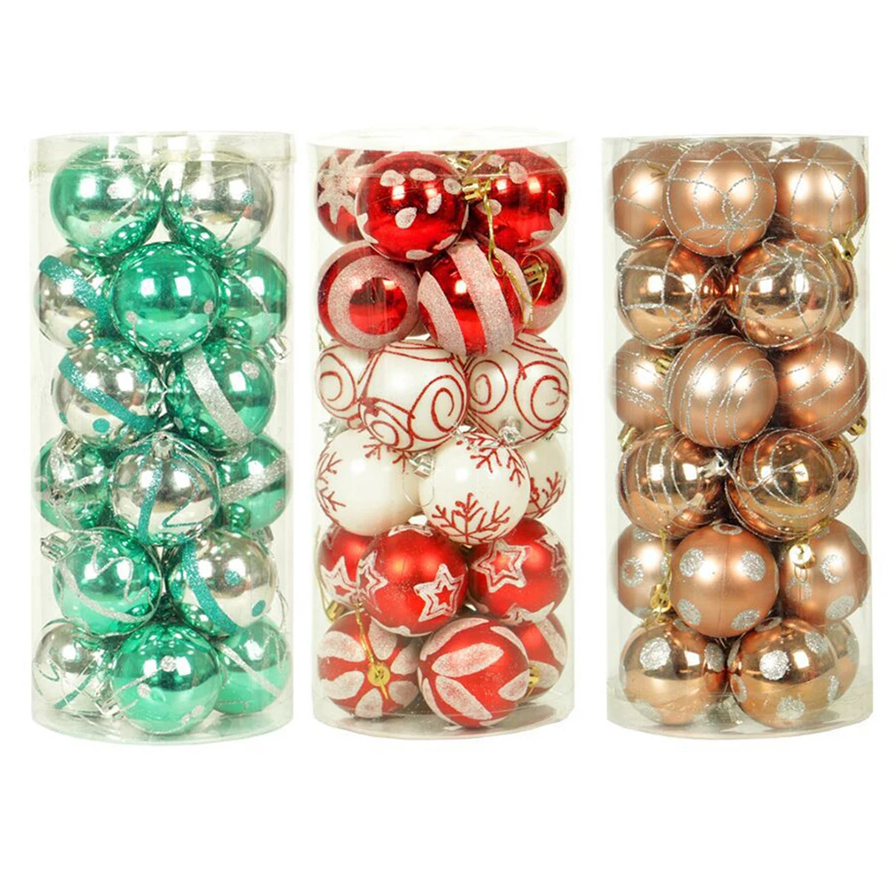

24pPcs 6cm Christmas Tree Ball Pendant Baubles DIY Xmas Party Wedding Hanging Ornaments Decorations Plastic Hanging New O21