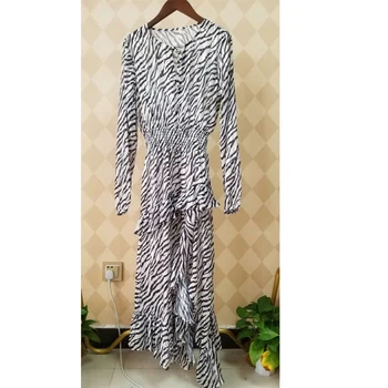 

Women Dress 2020 Spring and Summer New Dress Ruffled Printed Split Long-sleeved Women's Two-piece Dress