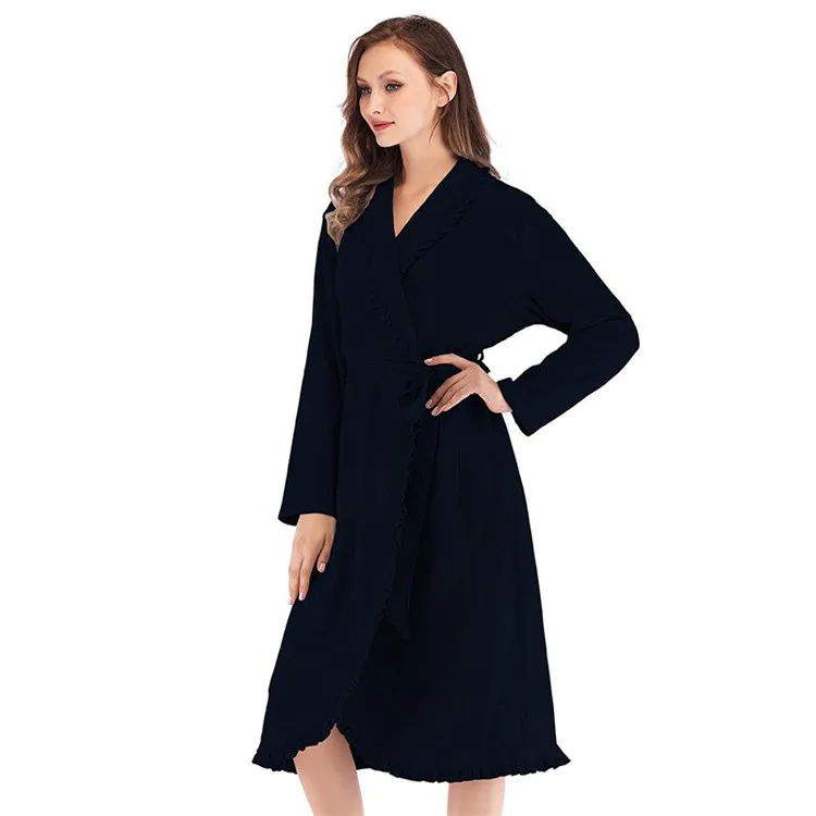 Design Women Sleepwear Elegant Kimono Robe Ladies Winter Autumn Casual Bathrobe Loose Ruffle Soild Bathroom Spa Robes For Women