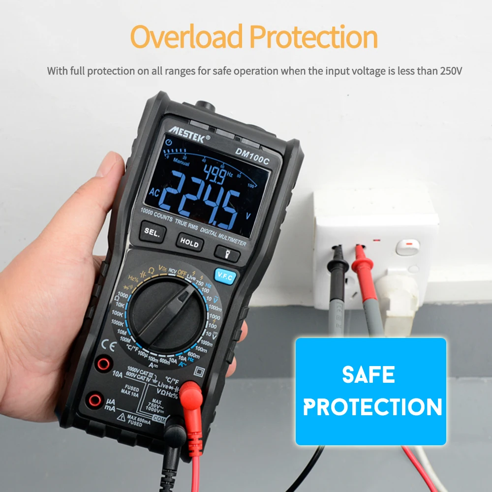 MESTEK DM100C 10000 Counts True RMS Digital Multimeter Measuring AC/DC Voltage Current Resistance Capacitance Frequency
