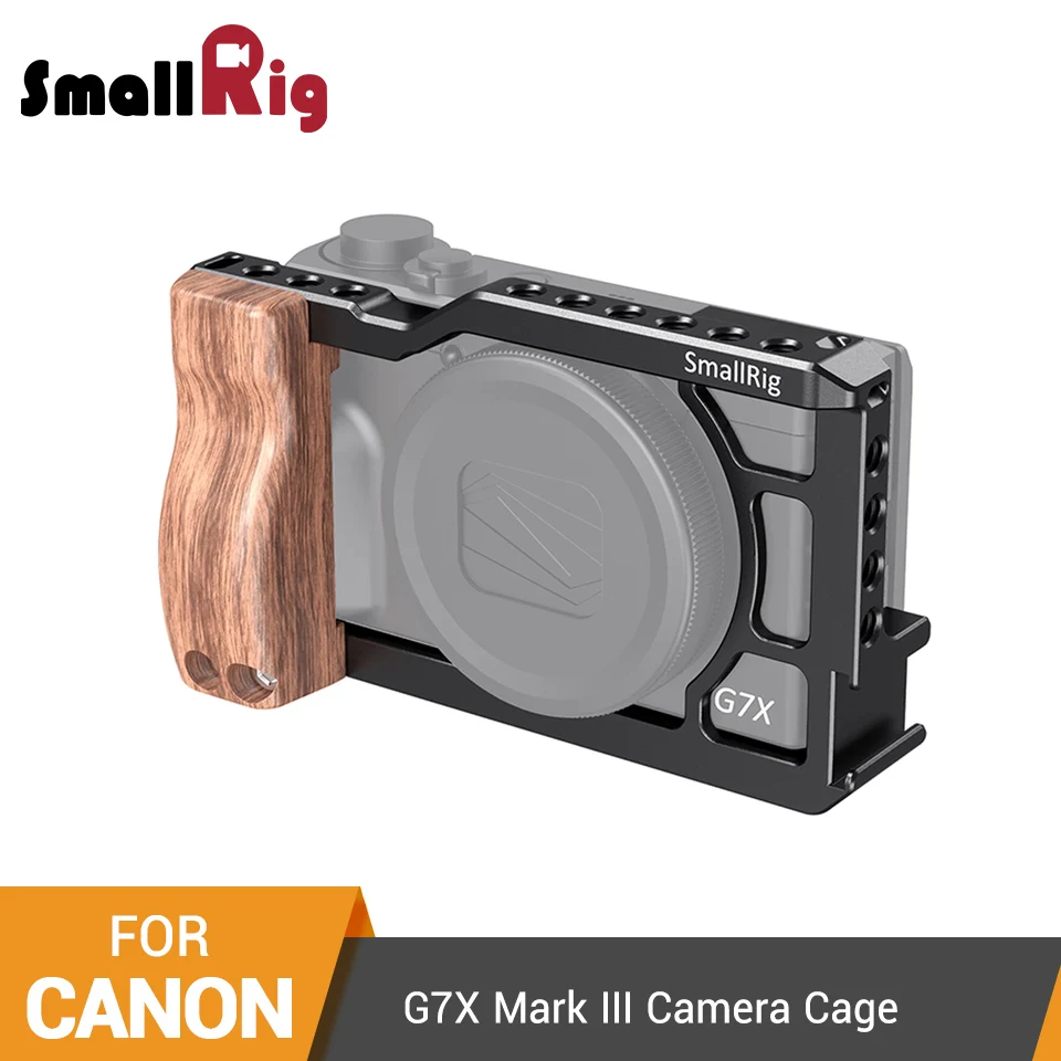 

SmallRig g7x Camera Cage With Wooden Side Handle Grip for Canon G7X Mark III Dslr Full Cage With Cold Shoe Mount -2422