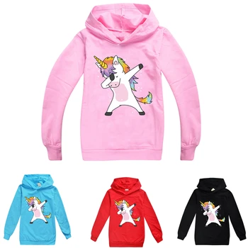 

Spring Cotton Girls Long Sleeve Hoodies T-shirt Children Boys Sweatshirt Autumn Cartoon Unicorn Pullover Baby Hooded Tees Top