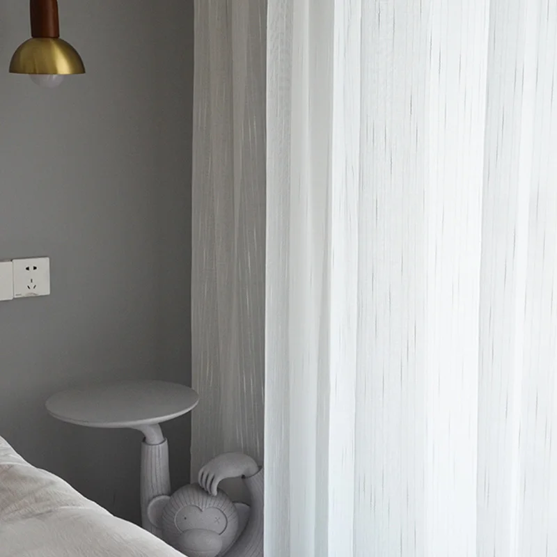 White Tulle Striped Sheer Curtains for Living room Kitchen Window Screening Customize Finished Drapes Voile Curtain