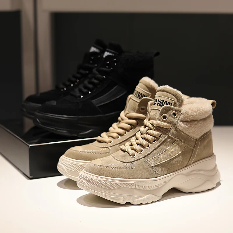 Platform High Top Sneakers Women Genuine leather Female Sneakers Warm Winter Ankle Boots Ladies Women Botas Mujer Sports Sneaker