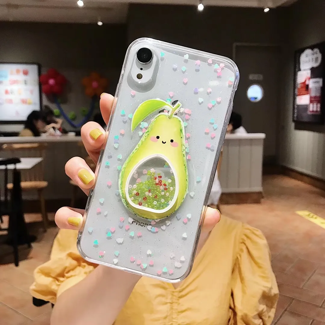 Avocado Жидкое Сердце Блеск улыбка лицо облака чехол для телефона для iPhone 6 6s 7 8 Plus X XS 11 Pro Max Мороженое Мягкий ТПУ динамический бисер чехол - Цвет: Avocado
