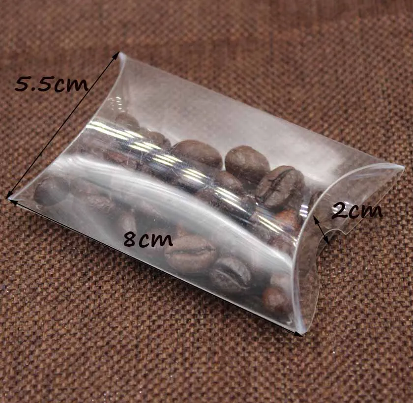 

8*5.5*2.0cm 20pcs Clear PVC Pillow Box Shape Gifts Box Party Candy Box Jewelry Packaging Wedding Party Favor Supplies