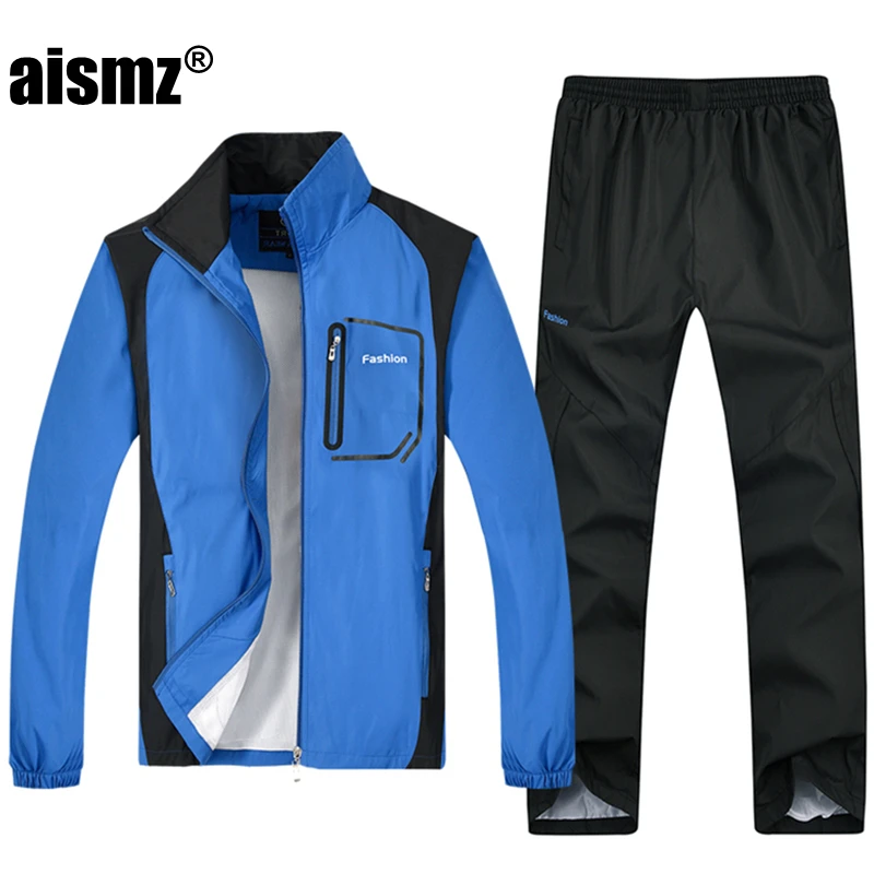 Aismz размера плюс 4XL 5XL Для мужчин спортивная одежда Весна-осень-зима брендовый тренировочный костюм Для мужчин из двух частей Костюмы комплекты Повседневное спортивные костюмы
