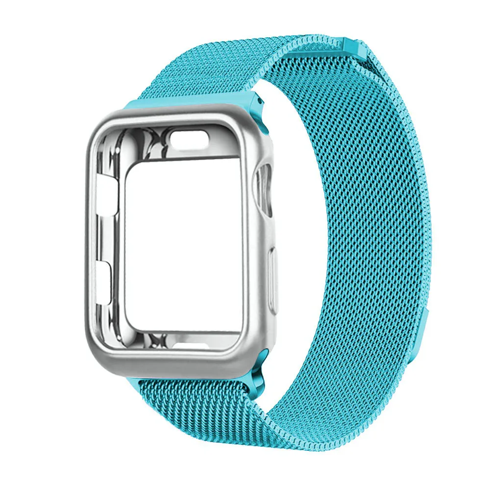 Sky blue Миланский сетчатый Браслет из нержавеющей стали ремешок для Apple Watch, версия 1, 2, 3, 42 мм, 38 мм, ремешок на запястье с наручных часов iwatch чехол 4 5 40/44 мм - Цвет ремешка: Sky blue