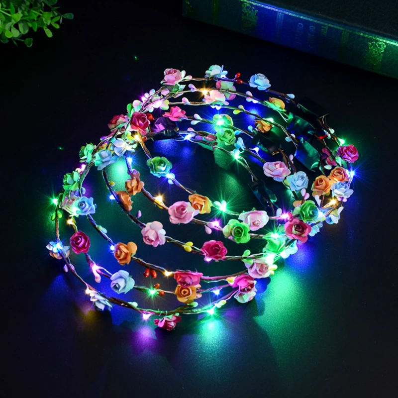 Bandeau de fleur couronne de mariage lumière LED couronne de cheveux guirlandes de cheveux guirlande de noël pour femmes