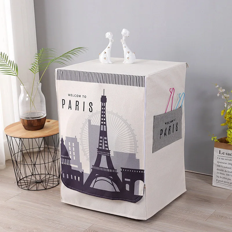 Eiffel tower Nordic Style Washing Machine Dustproof Cover Cotton And Linen Cover Washing Machine Protector Covering Cloth - Цвет: Eiffel tower