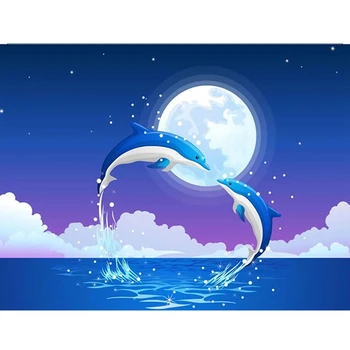 

5D Diy Diamond Painting Dolphins Full Round Diamond Animal Mosaic Diamond Icons Art Diamond Kit Embroidery Rhinestones Handmade