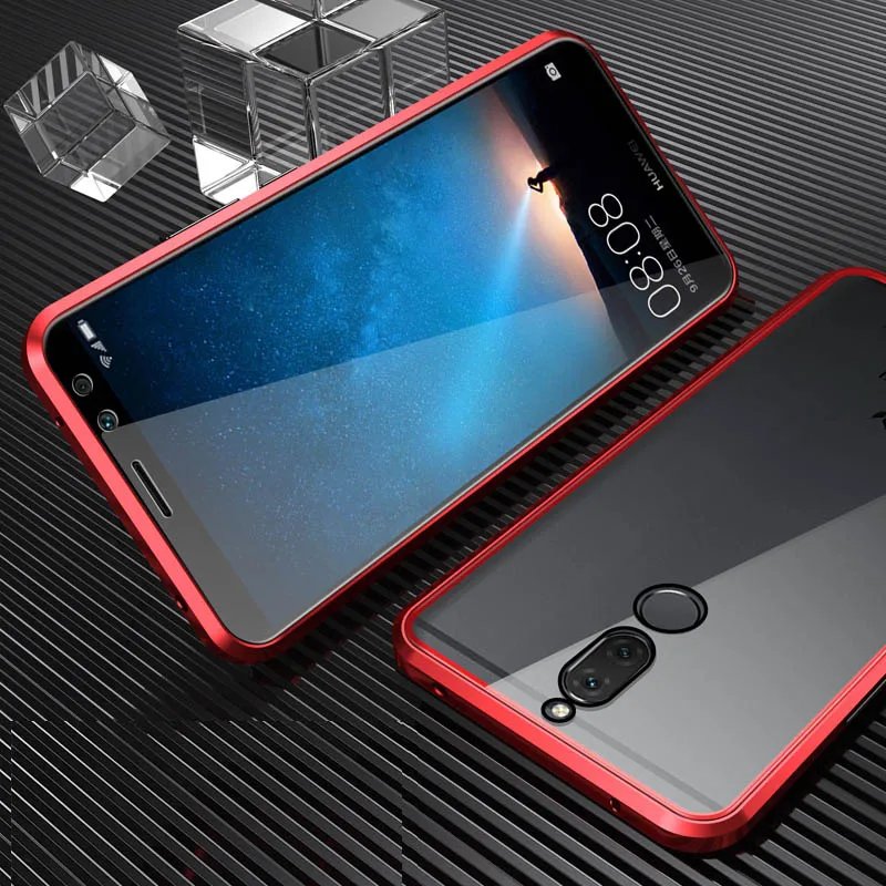 Красный Защитный чехол магнитный металлический 360 чехол для huawei Mate 10 Lite задняя крышка-чехол для телефона для huawei Nova 2i противоударный чехол - Цвет: Красный
