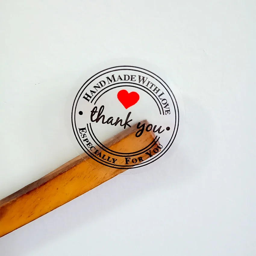 100 шт./лот прозрачная наклейка с красным сердцем и надписью Thank You ПВХ клейкая