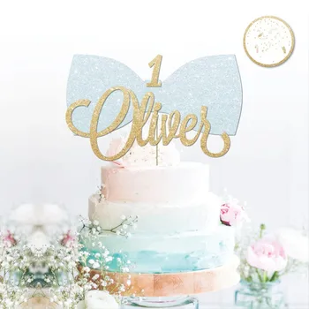 

Custom Bow cake topper glitter cake topper, personalised, Bow, Bow tie, any name, any age color Wedding paty milestones birthday