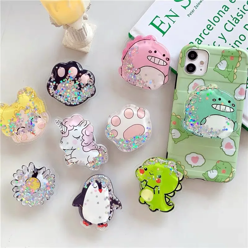 Cute Cartoon Liquid Quicksand Phone Socket Back Foldable Finger Ring Holder For All Tablet PC Stand Bracket Grip Tok | Мобильные