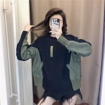 Image of Autumn And Winter New Women's Sweater Fashion Temperament Leisure Long Sleeve Top Loose Splicing Pullover