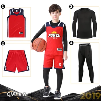

4pc Sets Kids Basketball Jerseys With Compression Tights Suits boys Basketball uniforms childrens Youth Basketball Sportswear