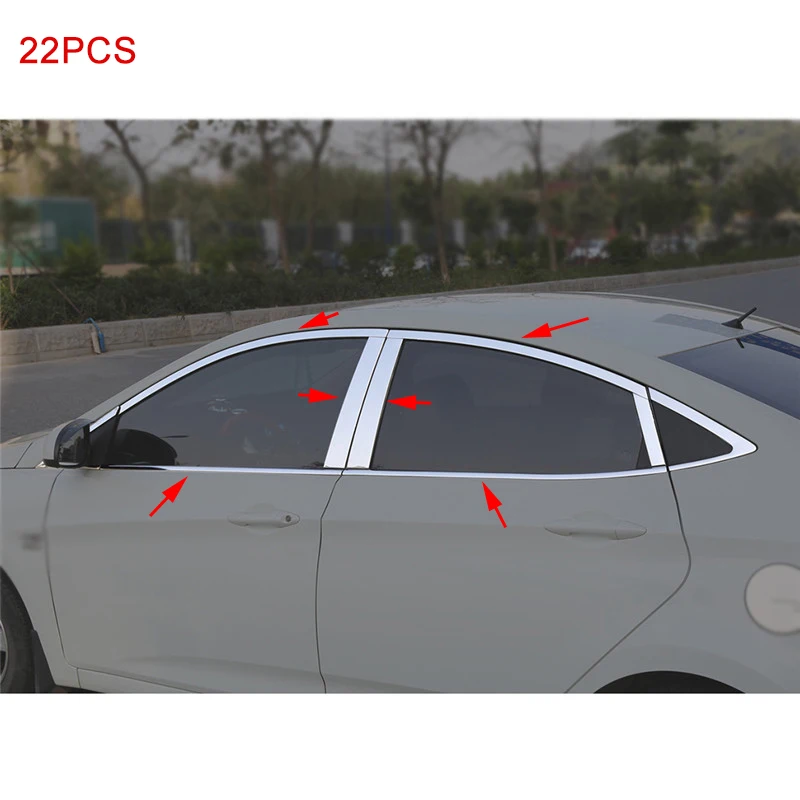 22pcs 16/22 шт для hyundai Solaris 10-14 окна автомобиля столб накладка Нержавеющая сталь украшения для hyundai Solaris 2010 2011 2012 2013 - Название цвета: 22pcs